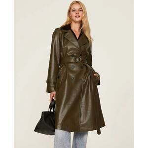 Marissa Webb‎ Coat Womens 0 Green Faux Leather Trench Jacket